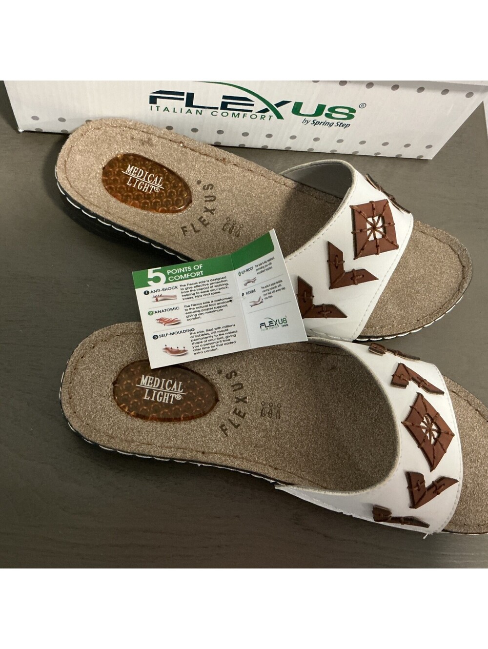 Flexus Italian Woman Sandal size 37 6.5 7 Aztec White Boho Comfort Spring Step